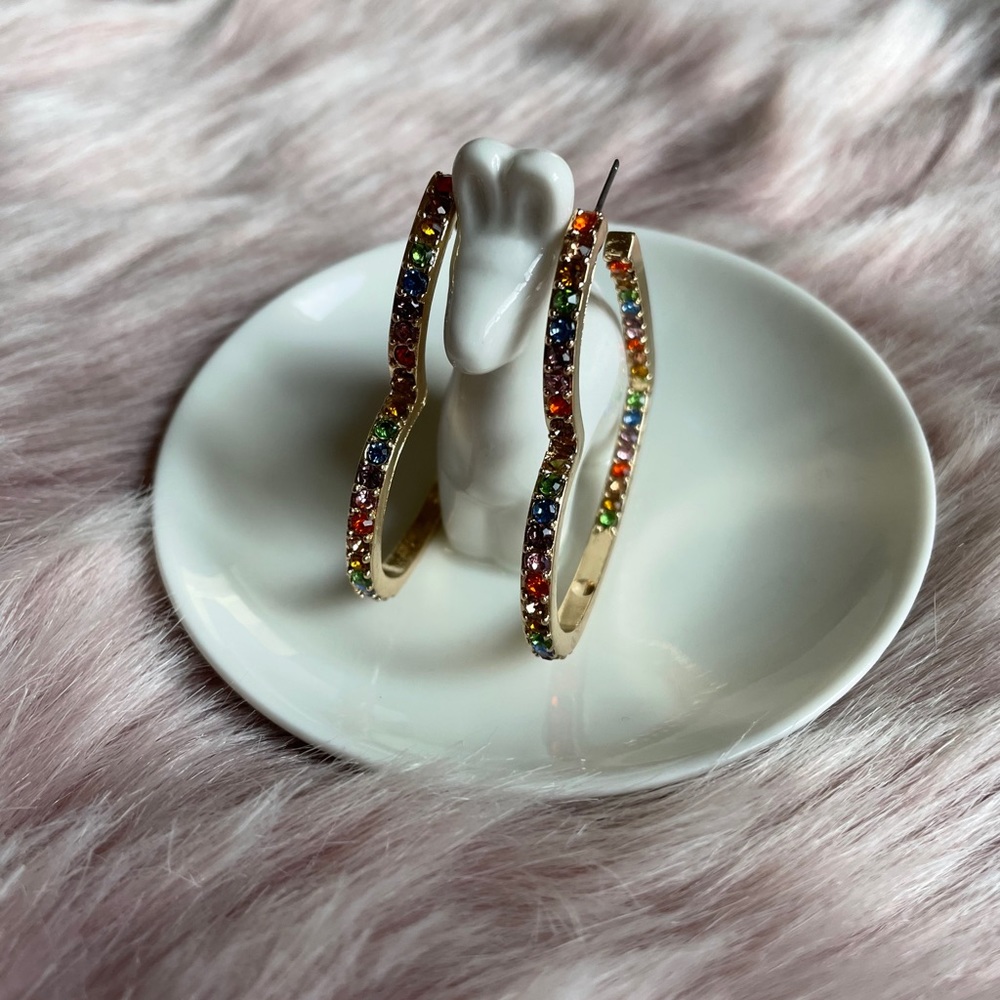 Multicolor Rhinestone Heart Statement Earrings - Picture 9 of 16